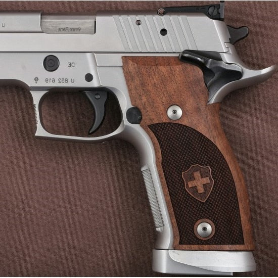 Sig Sauer P226 SAO / X-Five / X-Six Compatible Walnut Grip for Replacement (with Diamond Checkered Pattern & Swiss Cross)