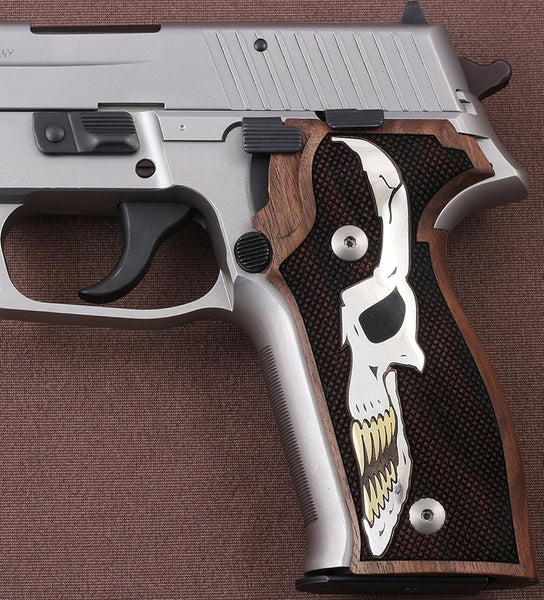 Sig Sauer P226 Model Compatible Walnut Grip for Replacement with Diamond Checkered Pattern & Silver Figure