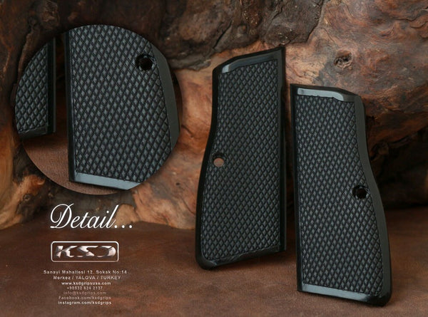 Browning HP Model Compatible Black Acrylic Grip for Relacement (with Diamond Checkered Pattern)