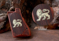 Desert Eagle Model Compatible Rosewood Grip for Replacement (with Diamond Checkered Pattern & Silver Lion Figure)