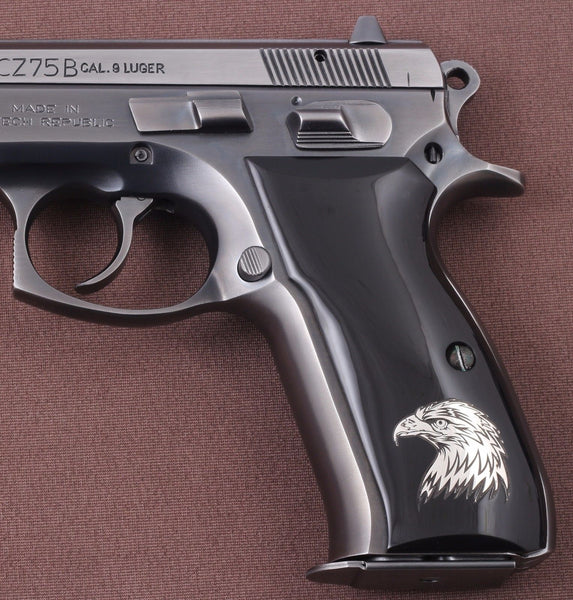 CZ 75B / 85B Model Compatible Black Acrylic Grip for Replacement (with Silver Eagle Logo)