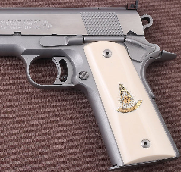 Colt / Other 1911's Model Full Size Compatible White Acrylic Grip for Replacement (Brass Figure)