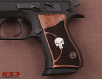 Jericho 941 FB Compact Model Compatible Walnut Grip for Replacement (with Half Pattern & Silver Skull)