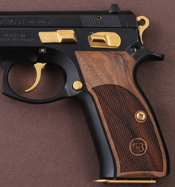 CZ 75B / 85B Model Compatible Walnut Grip for Replacement (with Diamond Checkered Pattern & Logo Relief)