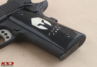 Colt / Other 1911's Model Full Size Compatible Black Acrylic Grip for Replacement, (Spartan Logo on Silver)