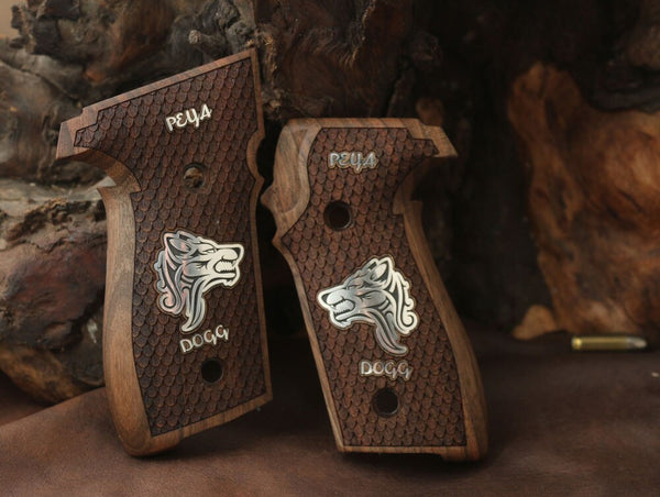 Sig Sauer P228 P229 Model Compatible Walnut Grip for Replacement, with Python Pattern and Silver Figure