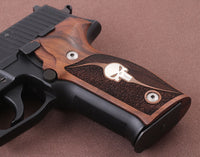 Sig Sauer P226 Model Compatible Walnut Grip for Replacement (Half Pattern, Silver Skeleton Figure)