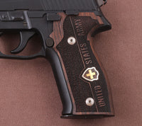 Sig Sauer P226 Model Compatible Black Acrylic Grip for Replacement (Swiss Cross on Brass)