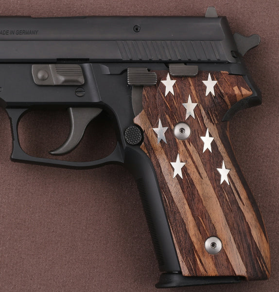 Sig Sauer P228 / P229 Model Compatible Walnut Grip for Replacement (Silver Stars on Silver)