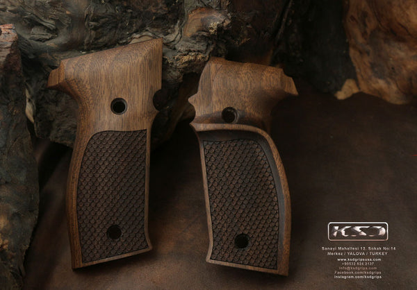 Sig Sauer P226 Model Compatible Walnut Grip for Replacement (with Thumb Grip and Python Pattern)