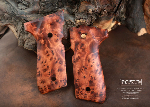 Beretta 92FS Model Compatible Thuya Burl Grip for Replacement