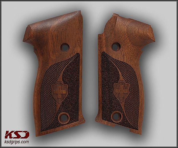 SIG P220 Model Compatible Walnut Grip for Replacement (with Half Pattern & Silver Cross)