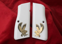 Browning HP Model Compatible White Acrylic Grip for Replacement (Eagle Figure on Silver Material)