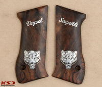 Jericho .45 Acp Model Compatible Root Walnut Grip for Replacement with Custom Name & Lastname and Bear Figure