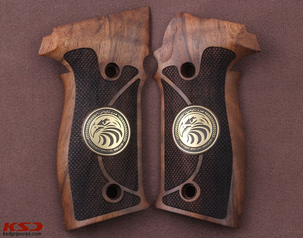 Sig Sauer P230 P232 Model Compatible Walnut Grip for Replacement with Diamond Checkered Pattern & Figure on Brass