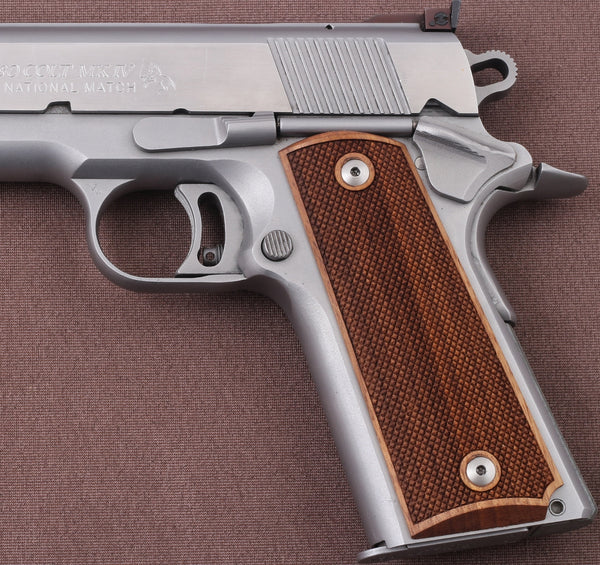 Colt / Other 1911's Model Full Size Compatible Walnut Grip for Replacement (with Diamond Checkered Pattern)