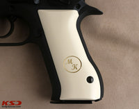 Jericho 941 F FS Baby Eagle (9mm and .41) Model Compatible White Acrylic Grip for Replacement with Custom Letters on Brass