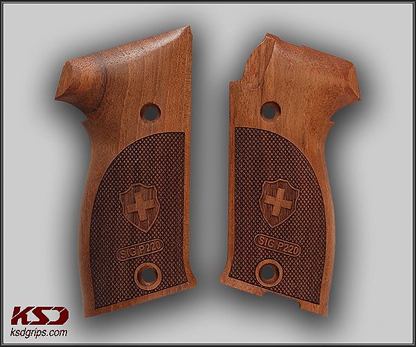 SIG P220 Model Compatible Walnut Grip for Replacement (with Diamond Checkered Pattern & Swiss Cross Relief)