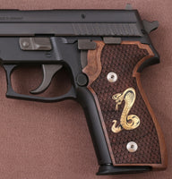 Sig Sauer P228 / P229 Model Compatible Walnut Grip for Replacement (with Python Pattern & Cobra Figure on Brass Material)