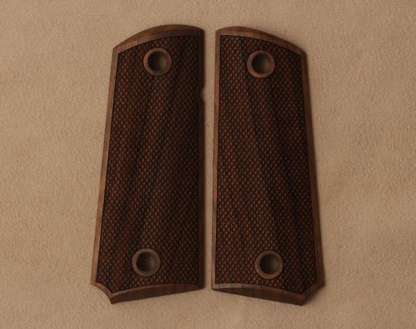 Colt 1911 Compact Officer / Defender / Agent Model Compatible Walnut Grip for Replacement, with Diamond Checkered Pattern