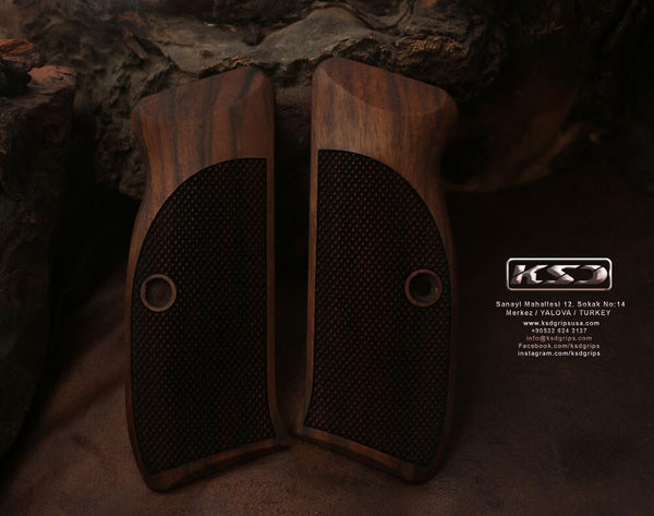 CZ 75 / 85 Model Compatible Walnut Grip for Replacement (wth Diamond Checkered Pattern)