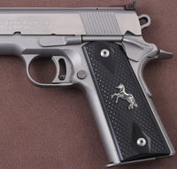 Colt / Other 1911's Model Compatible Black Acrylic Grip for Replacement with Diamond Checkered Pattern & Silver Horse