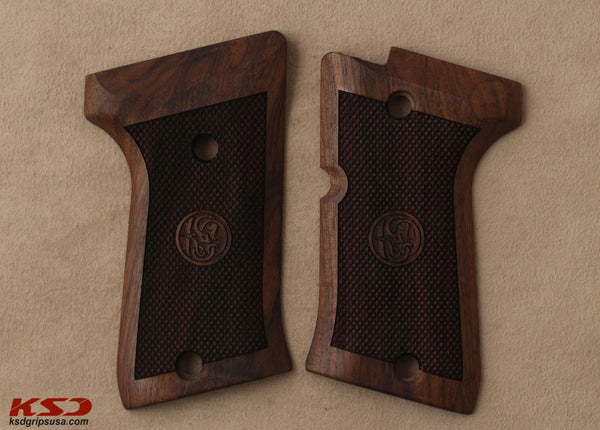 Beretta Compact Type M Model Compatible Walnut Grip for Replacement (with Diamond Checkered Pattern & Relief)