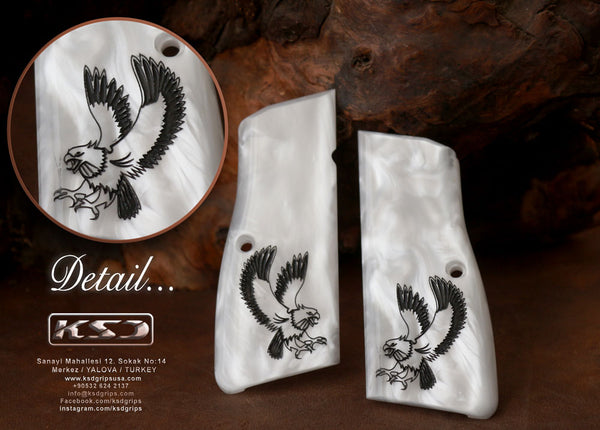 Browning HP Model Compatible Pearl Look Grip for Replacement (with Black Eagle Relief)