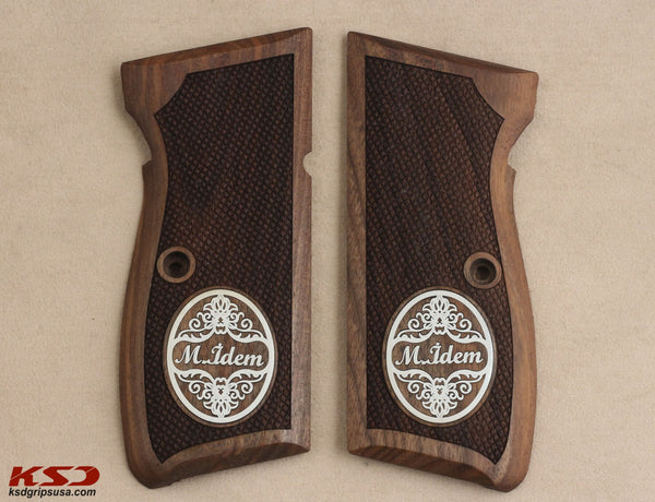 Mauser 90 DA Model Compatible Walnut Grip for Replacement (with Your Name and Last Name on Silver)