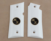 Colt Mustang Pocketlite Model Compatible White Acrylic Grip for Replacement (with Custom Initials on Brass)