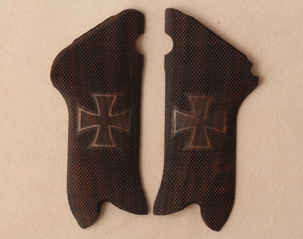 Mauser P 08 Model Compatible Walnut Grip for Replacement, with Diamond Checkered Pattern and Cross