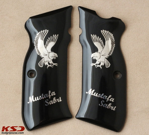 Sarsılmaz B6 Hawk Model Compatible Black Acrylic Grip for Replacement (with Custom Name & Silver Eagle Figure)