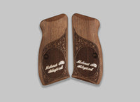 CZ 75 Compact / P01 / 40P Model Compatible Walnut Grip for Relacement (Custom Name and Last Name on Silver)